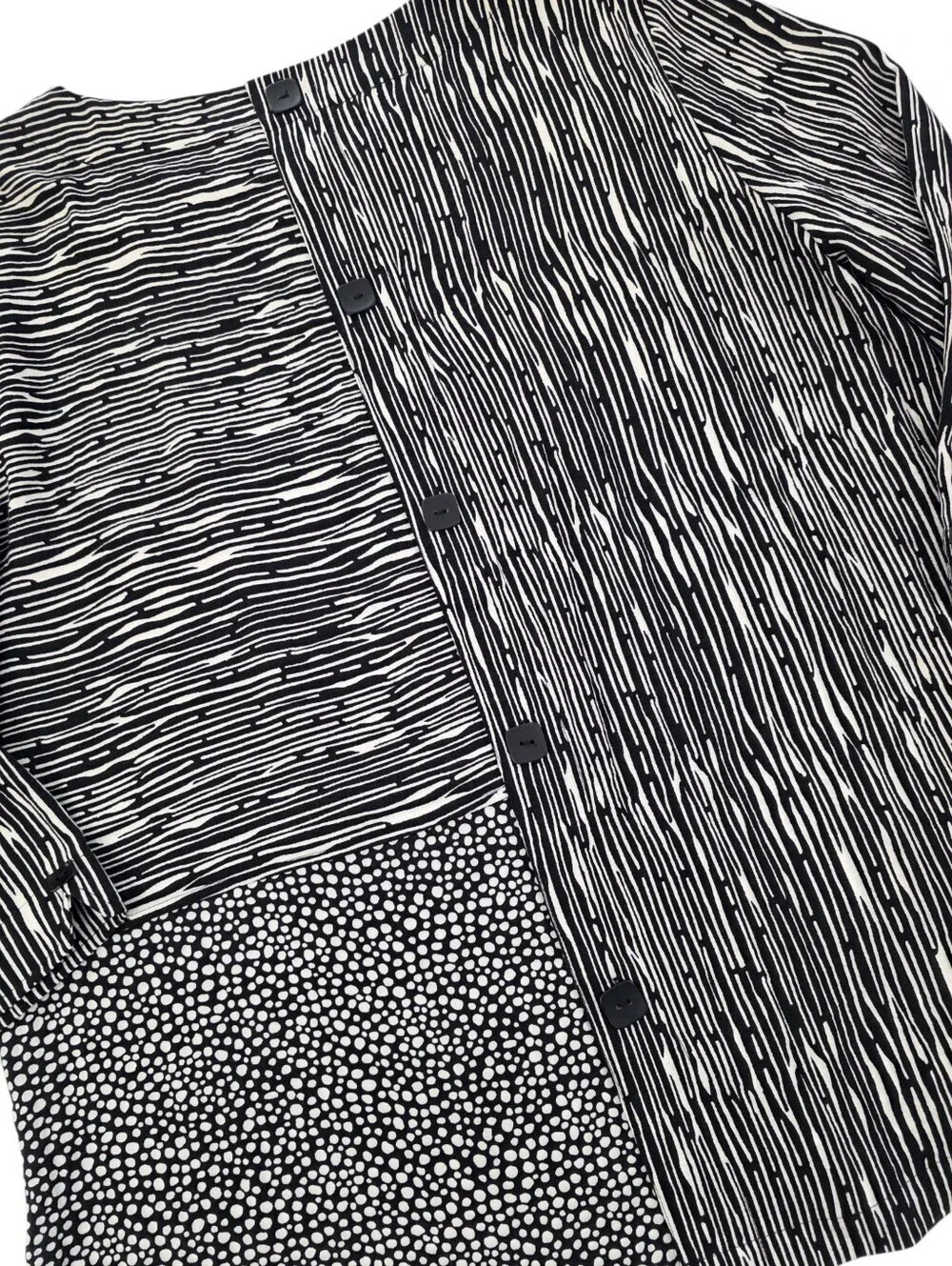 Ali Miles Mixed Print Button Accent Tunic Top XL Black White Artsy Lagenlook